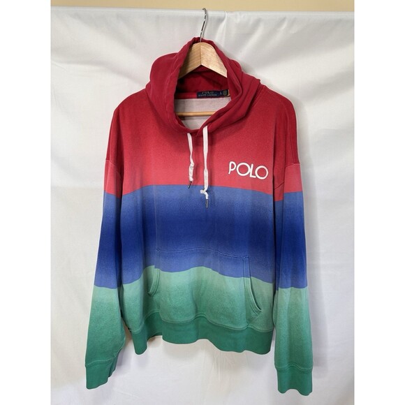 Polo Ralph Lauren Sweatshirt Mens Large Ombre Color Block Hoodie 92 Stadium - Picture 9 of 9